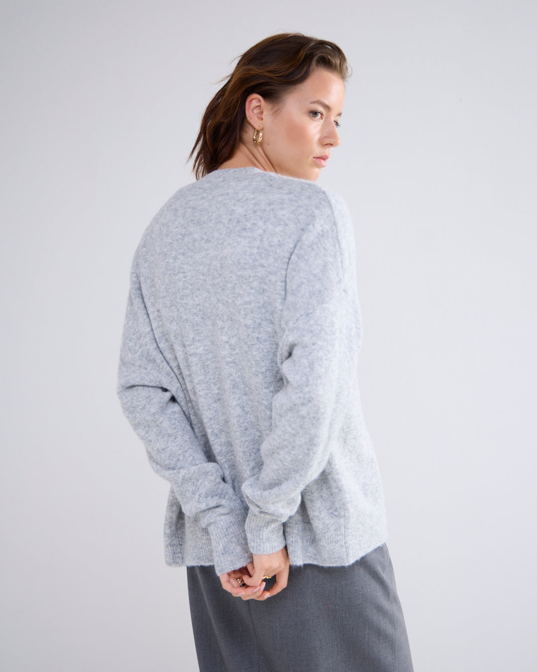 Summum Soft Grey Relaxed Fit Cardigan From The Back