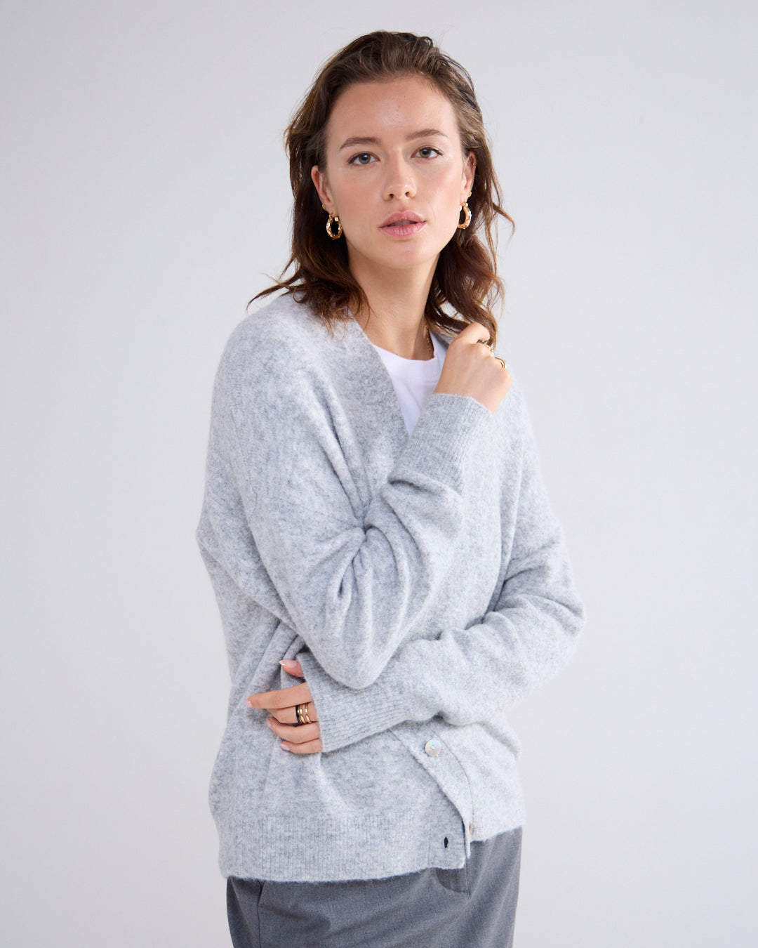 Summum Soft Grey Relaxed Fit Warm Cardigan