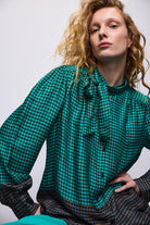 Summum Green/Navy Printed Balloon Sleeve Shirt