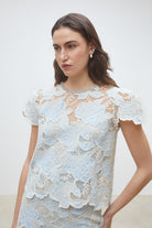 Suncoo Lexy blue beige floral lace top front view