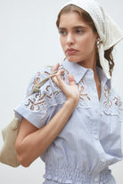 Suncoo Lolita stripe lace blouse short sleeve shirt