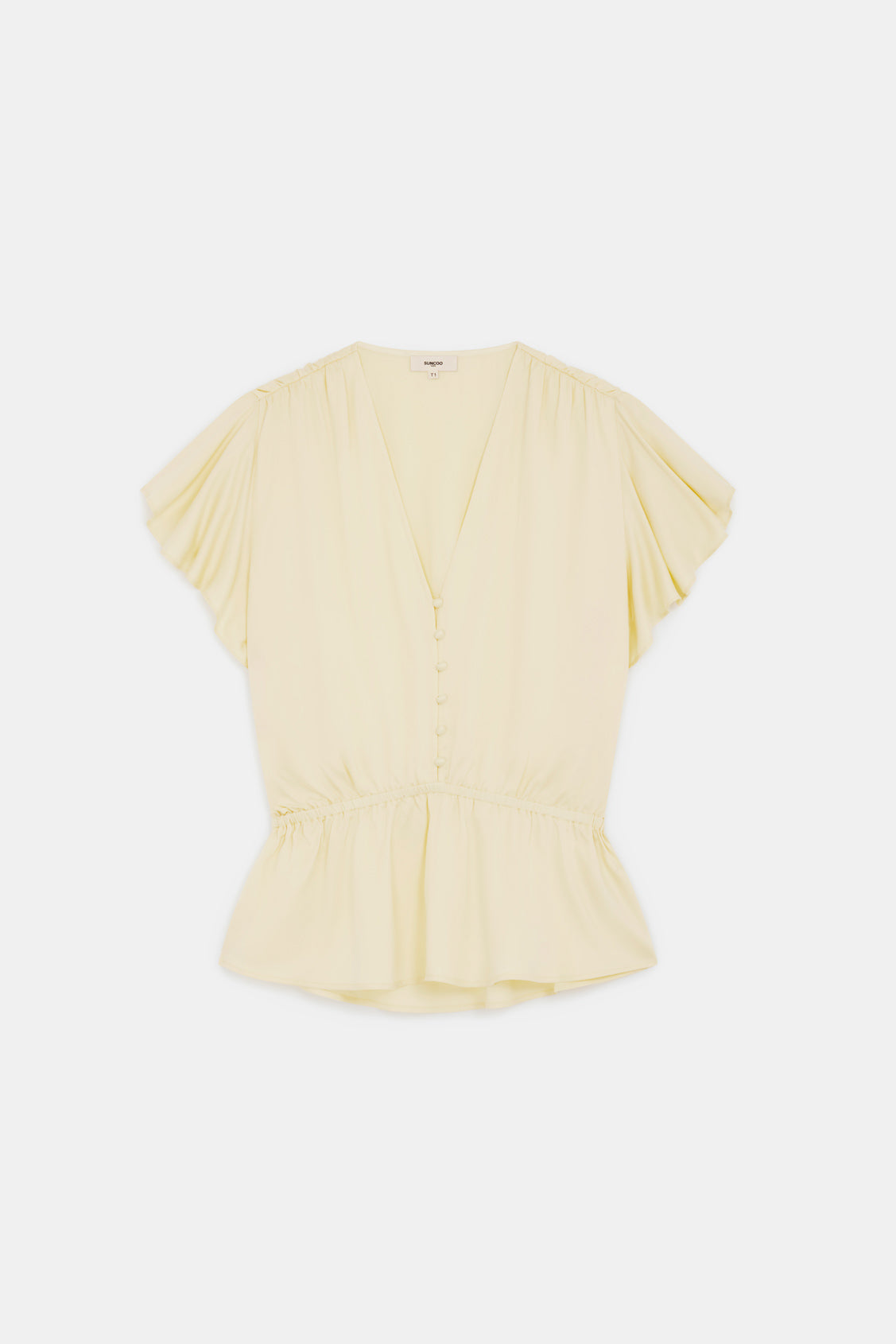 Suncoo Lucky butter yellow button blouse peplum waist