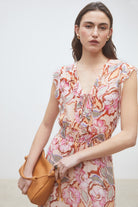 Suncoo Cali Pink floral dress neckline tie detail