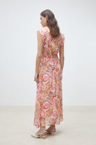 Suncoo Cali pink abstract botanical print dress back view