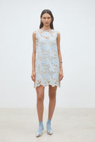 Suncoo Cerise blue and cream floral lace sleeveless dress