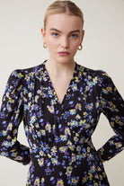 Suncoo Cipri Black/Purple Floral Print Midi Dress With V-Neck