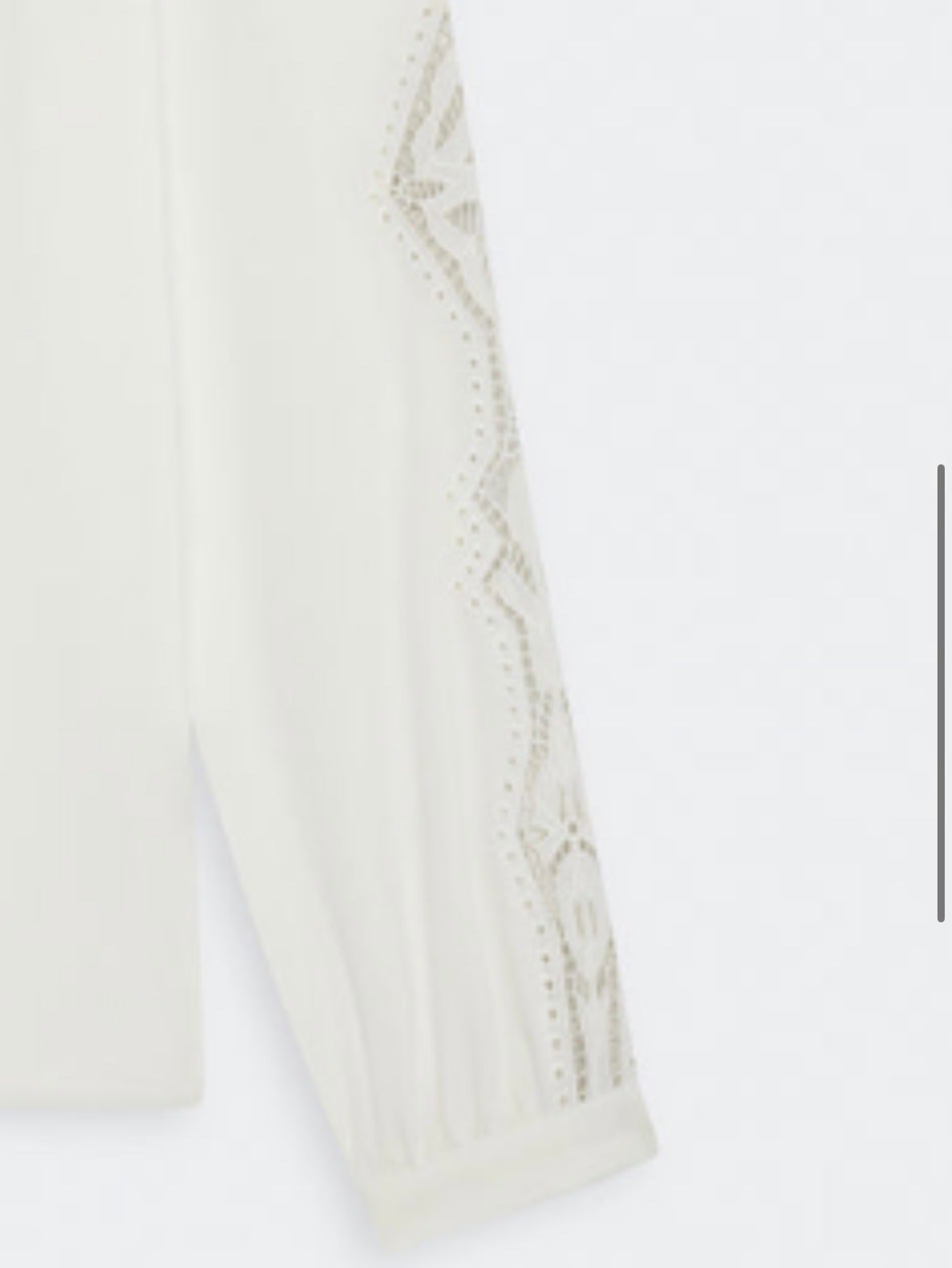 Women’s cream blouse with lace inserts and gathered fitted smart cuffs
