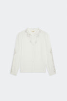 Suncoo Lisy cream loose fit blouse with lace detailing on neck and sleeve