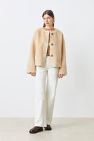Suncoo cream short women’s winter jacket with toggles and contrast buttons 
