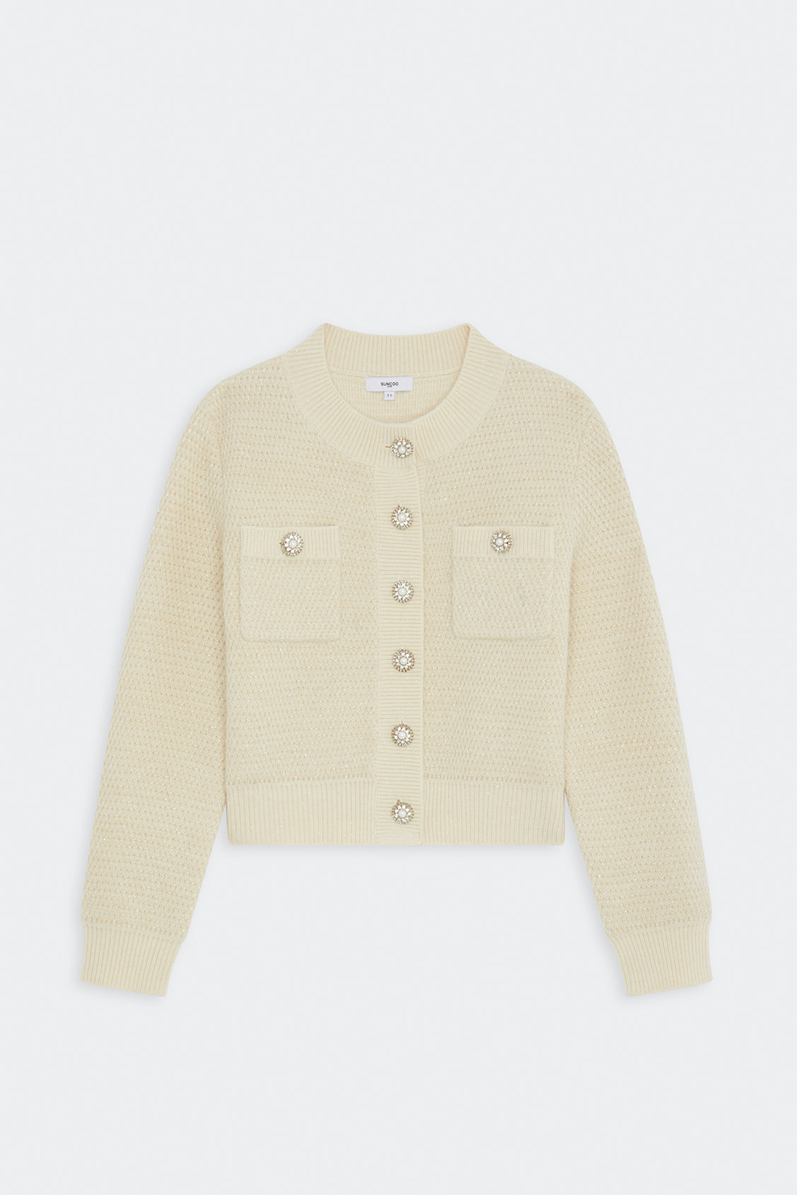 Suncoo Gabor Cream Knitted Jacket Style Cardigan with Pearl Buttons
