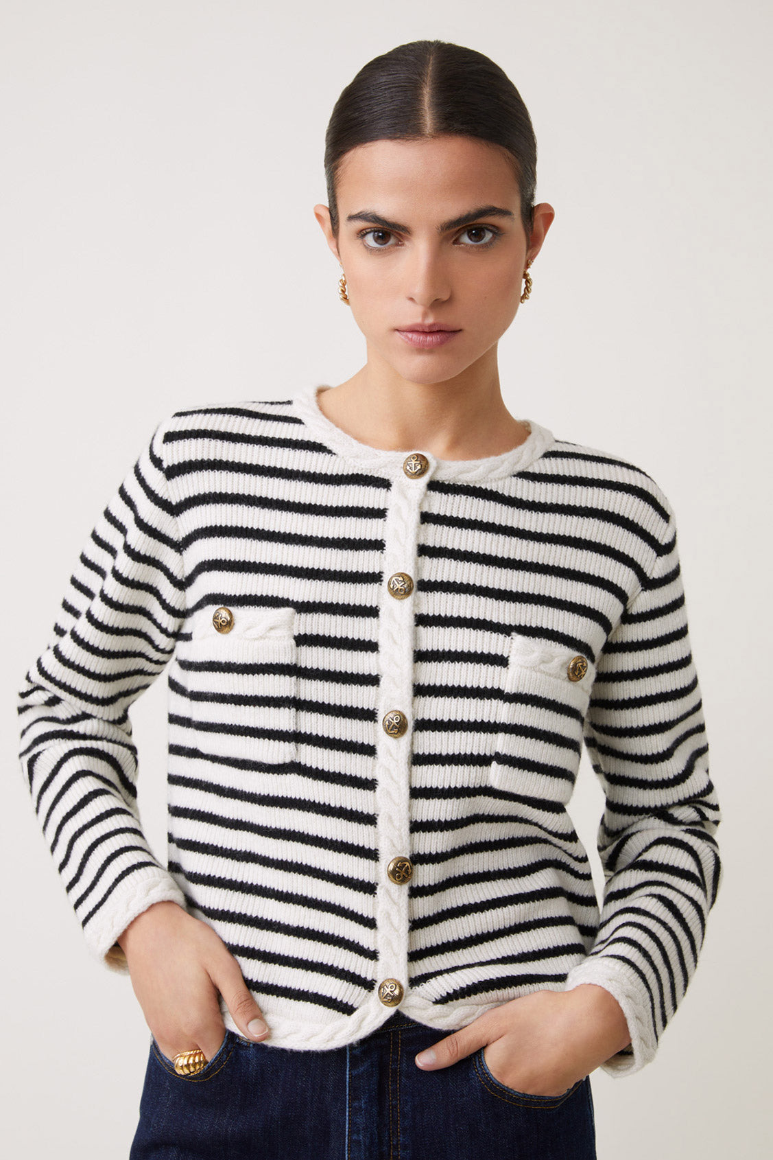 Suncoo Gabriel Black/Cream Buttoned Cardigan