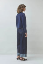 Suncoo Geola navy cardigan back view on model