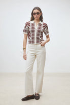 Suncoo Roy women’s straight leg white jeans front view