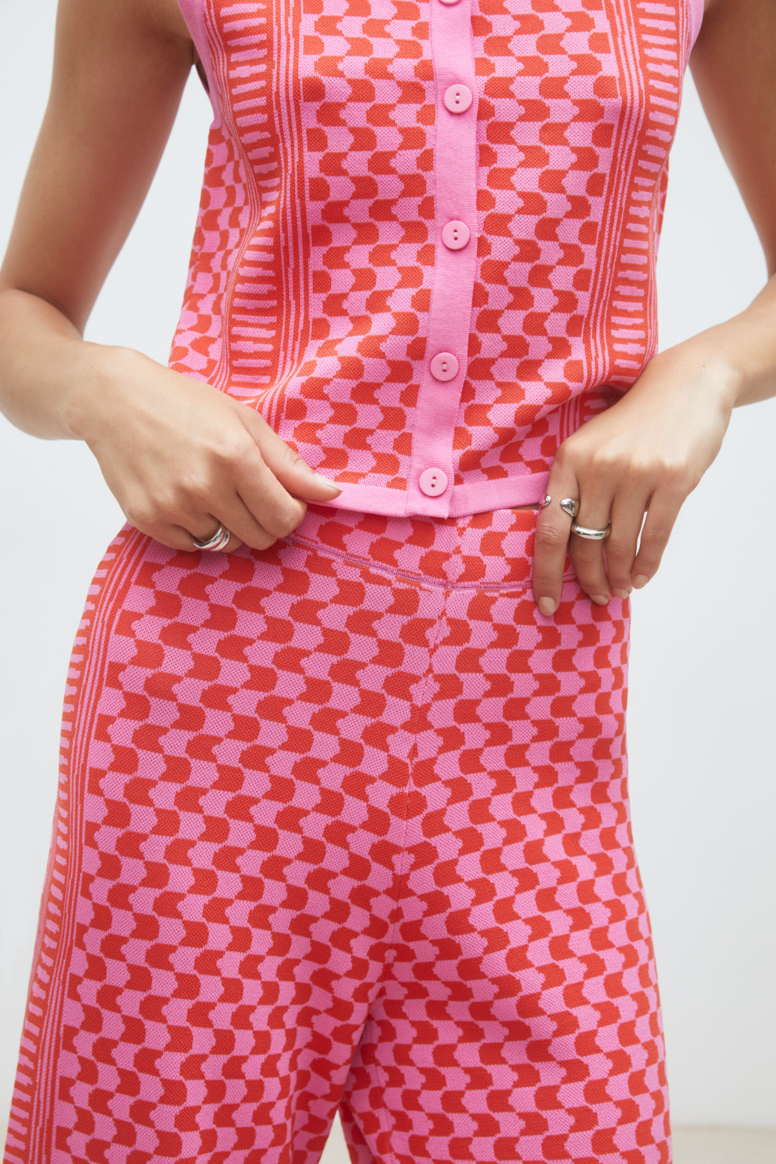 Suncoo Jonas pink print wide leg trousers matching Suncoo co-ord set