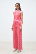 Suncoo Jonas pink print wide leg trousers geometric knit front view