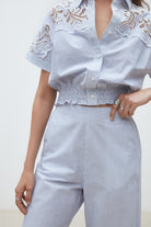 Suncoo Joss blue stripe lace detail trousers women