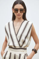 Suncoo Loane striped wrap style V neck top women