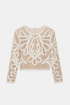 Suncoo Paelini crochet jumper cream openwork knit cropped top
