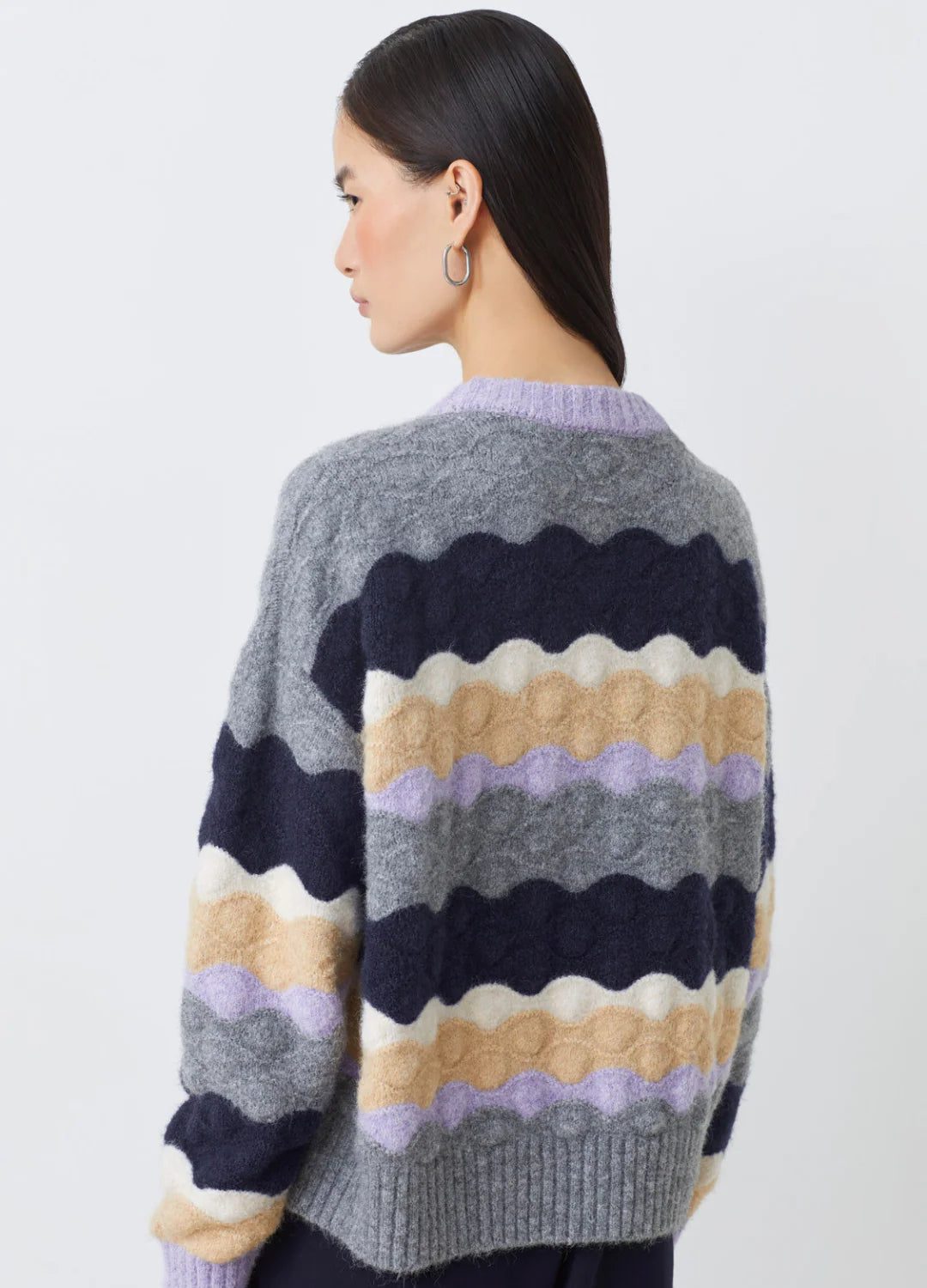 Suncoo Panayo textured jumper with soft curved stripe detail on back