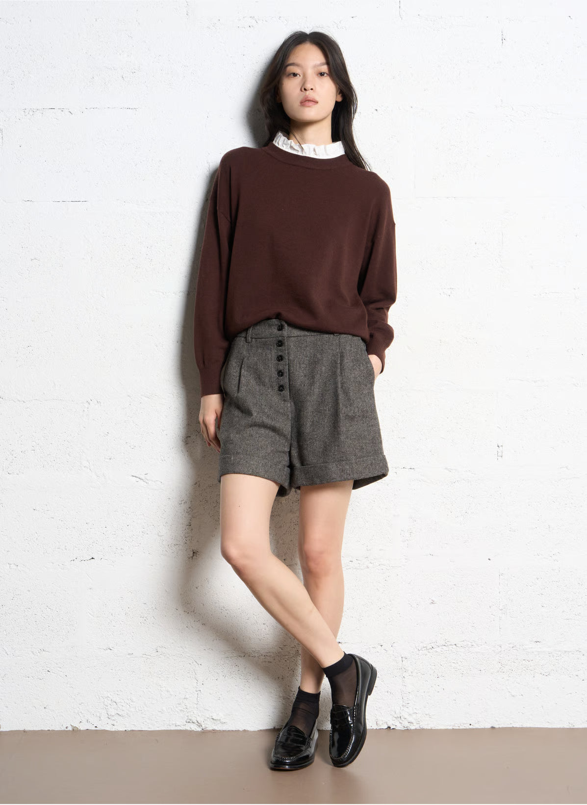 Suncoo Picola prune jumper with white detachable shirt collar