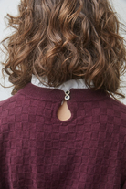 Suncoo Picola plum knit jumper with back keyhole button fastening and removable collar – rear detail view