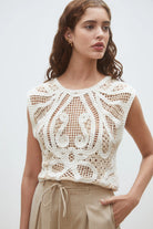 Suncoo Polonia crochet sleeveless top cream textured knit