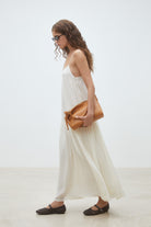 Suncoo Carlota cream slip style midi dress detail