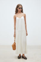 Suncoo Carlota cream cami midi dress front view
