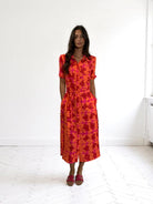 Girls Curiosity Desdimona floral midi dress collar and waist tie detail