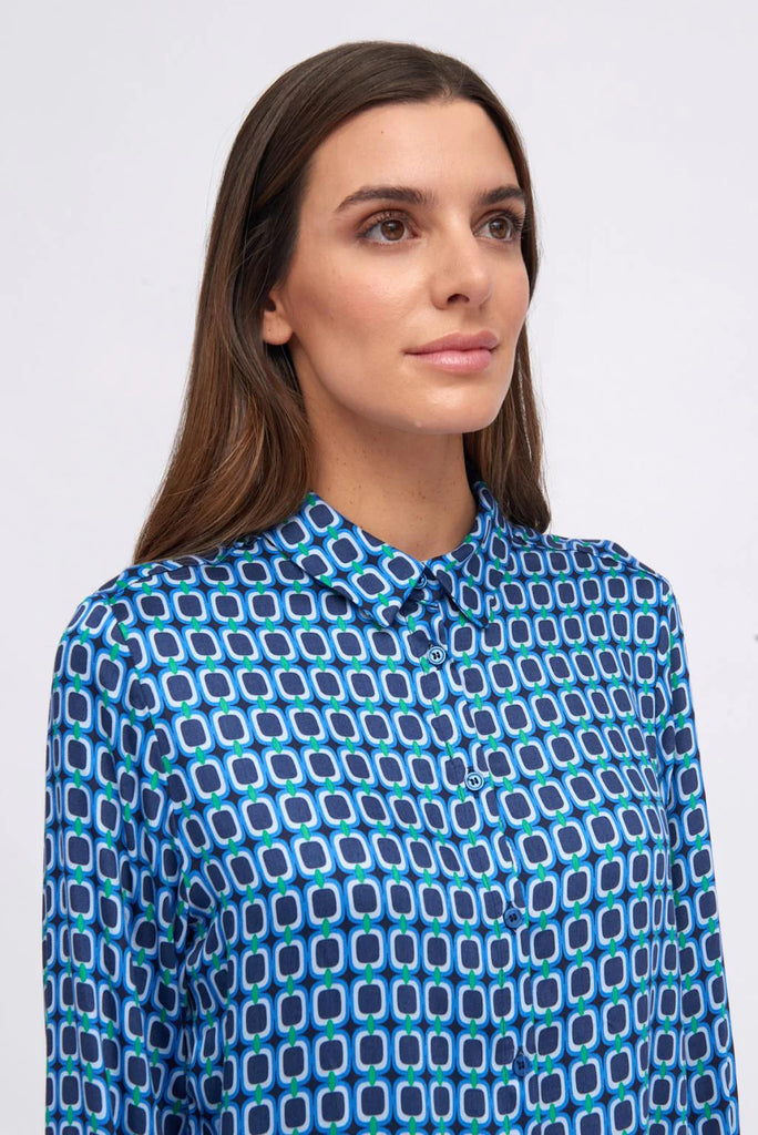 Tinta Cansu Blue Geometric Square Print Shirt