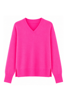 Twins Boulder neon pink relaxed V-neck knitted jumper with ribbed cuffs and side splits
