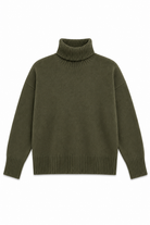 Twins Greeley olive green soft knit turtle neck jumper product view