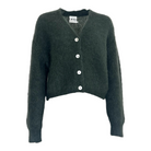 Twins Malia forest green mohair blend V-neck cardigan front view