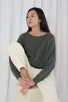 Twins Sanibel forest green boat neck jumper front styling view