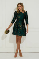 8th Sign Veronica emerald green gold metallic mini dress front view