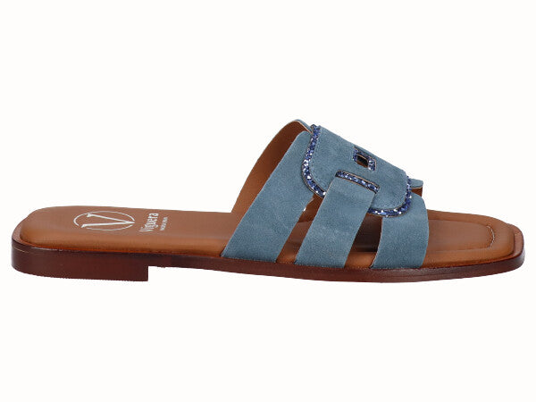 Viguera Blue Suede Sandals With Glitter Trim