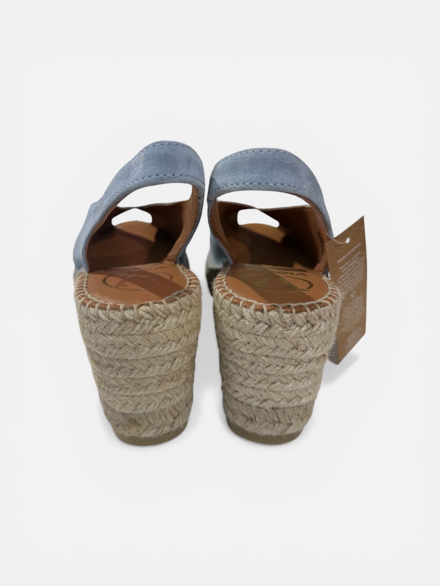 Back view blue espadrille wedges slingback strap Viguera