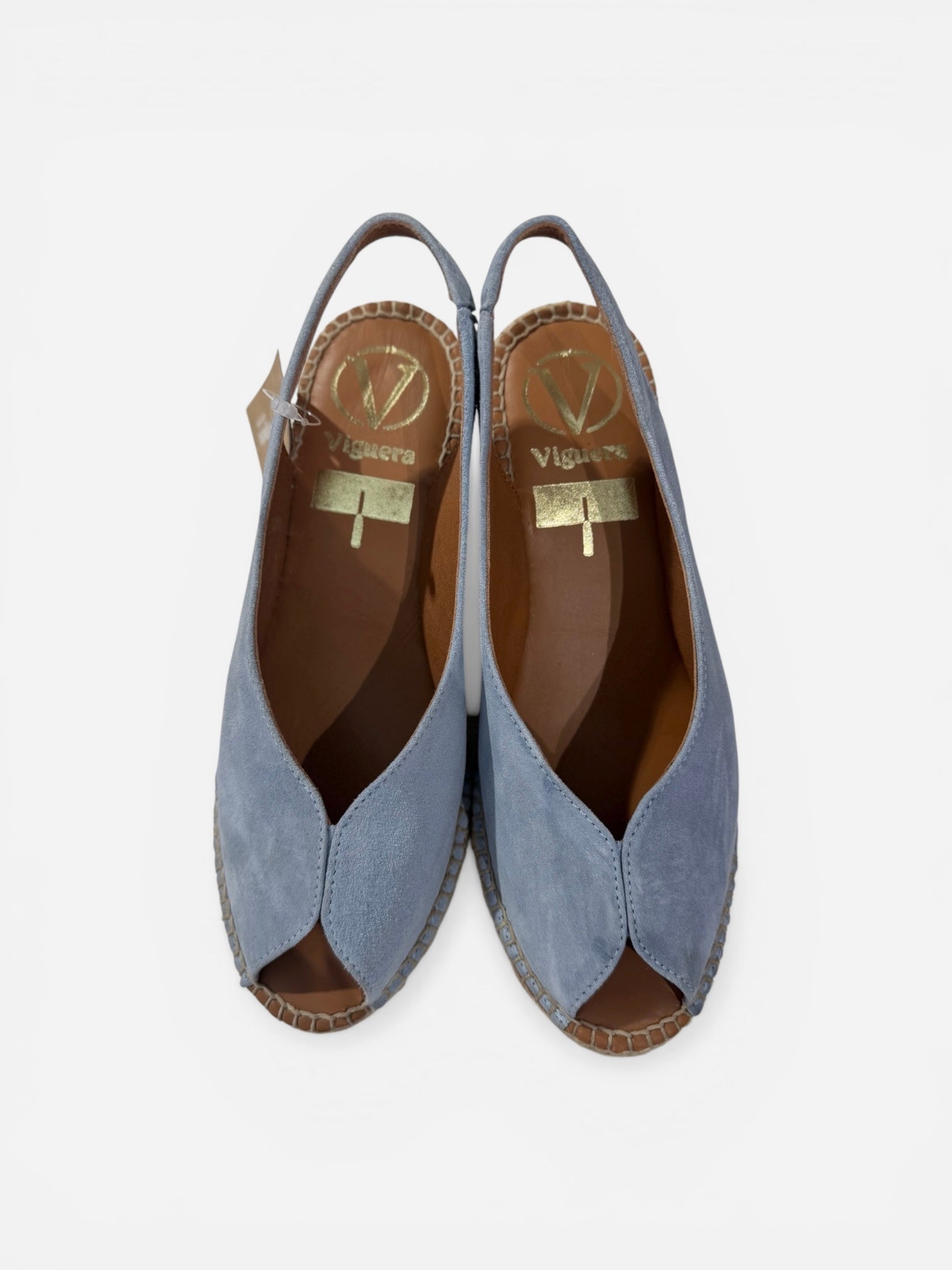 Viguera Top view blue suede peep toe espadrille sandals
