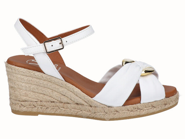 Viguera White Buckle Wedge Sandals From Side