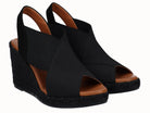 Viguera black elastic strap wedge sandal front view