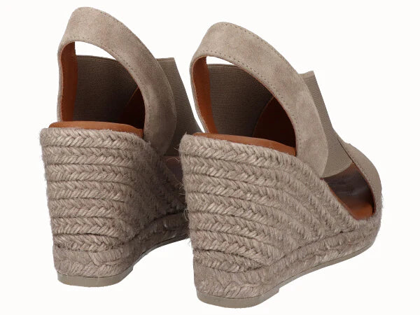 Viguera taupe espadrille wedge sandal back view