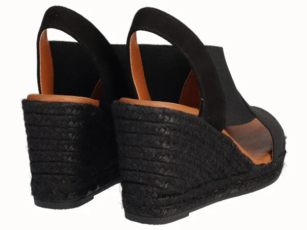 Viguera black wedge sandal back view jute heel