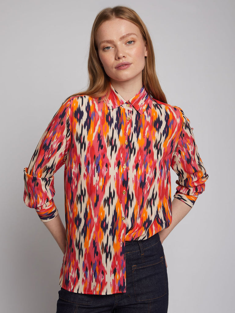 Vilagallo Irina Orange/Pink Ikat Print Shirt