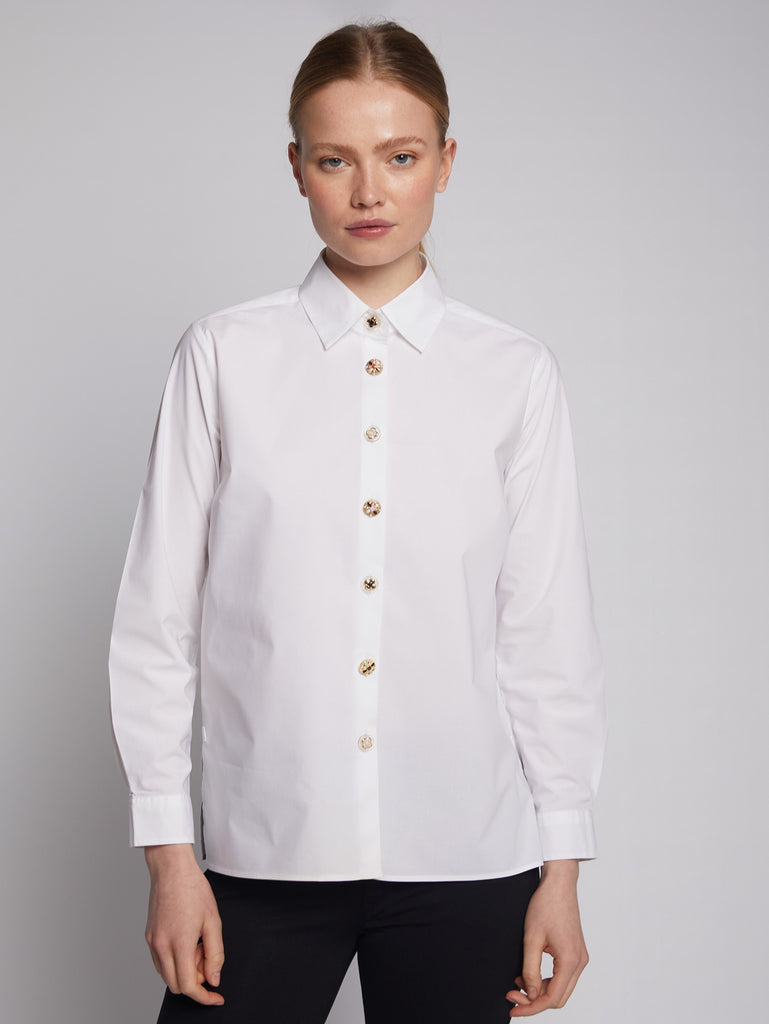 Vilagallo Irina White Poplin Sparkle Button Shirt