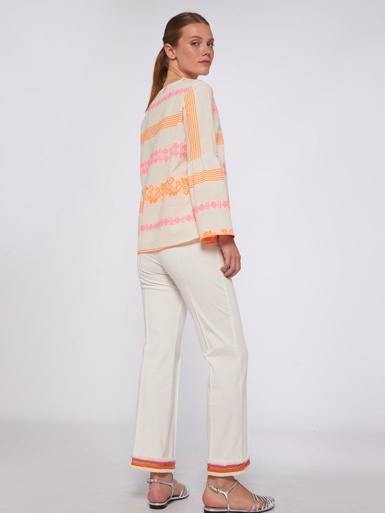Vilagallo Carole White Trousers With Fluorescent Trim From Back