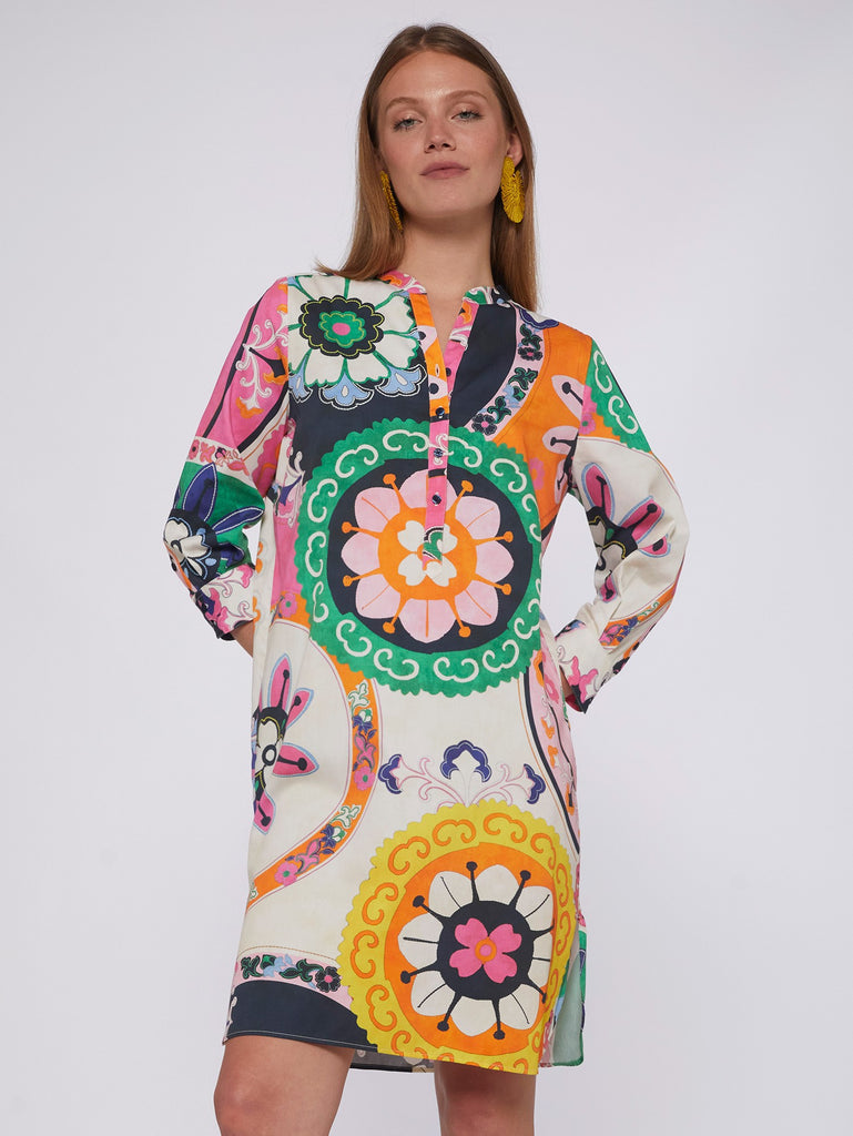 Vilagallo Danis Suzani Multi-colour Retro Print Shirt Dress