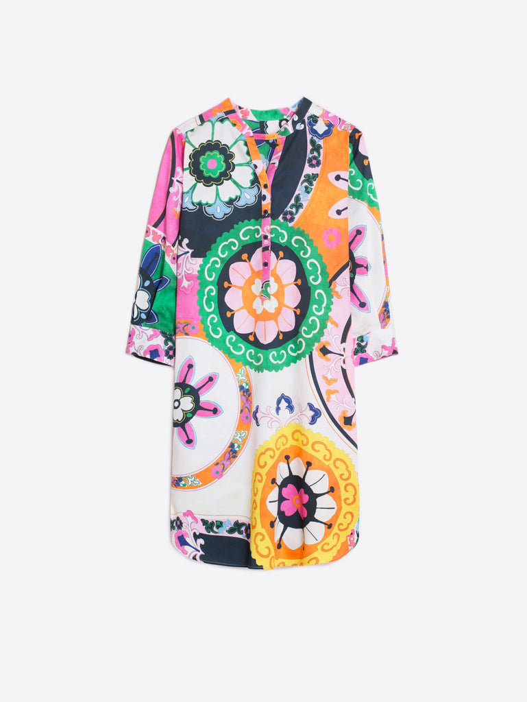 Vilagallo Danis Suzani Multi-colour Retro Print Summer Dress