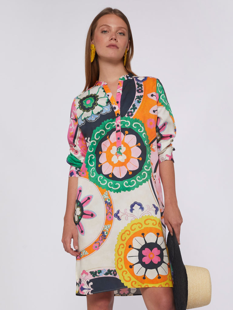 Vilagallo Danis Suzani Multi-colour Retro Print Dress