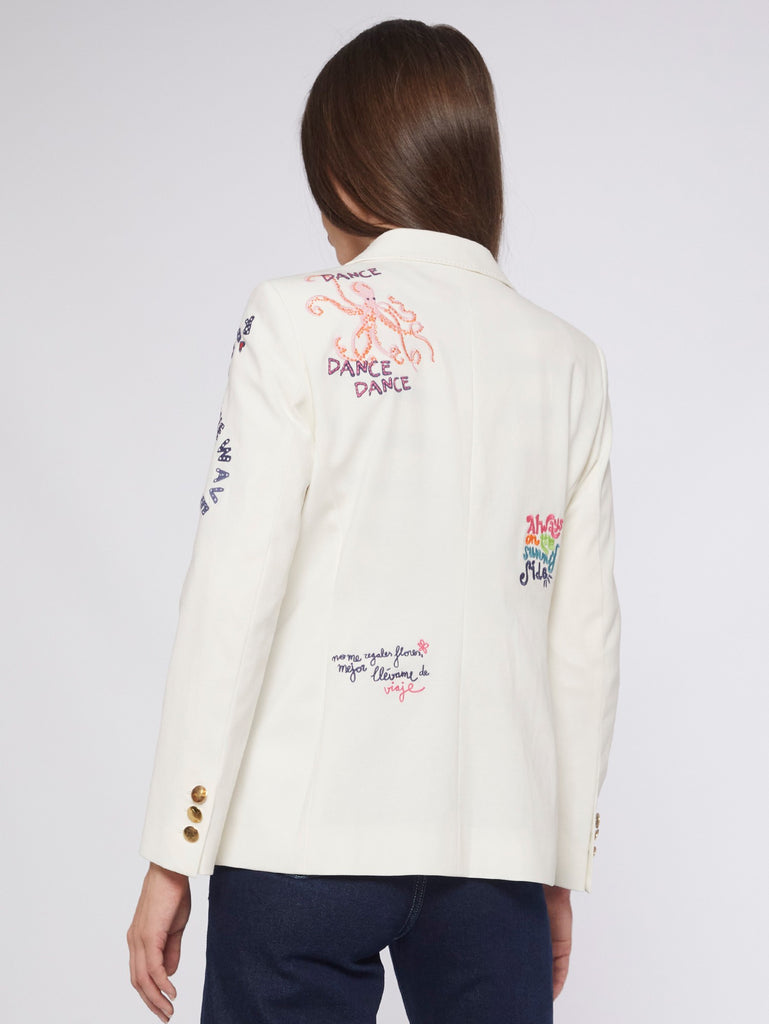 Vilagallo Harlow Off White Embroidered Motif Blazer From The Back