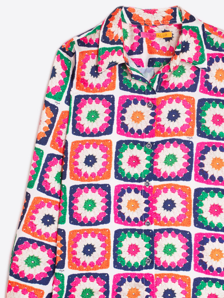 Vilagallo Gaby Multi-colour Crochet Print Shirt From Back